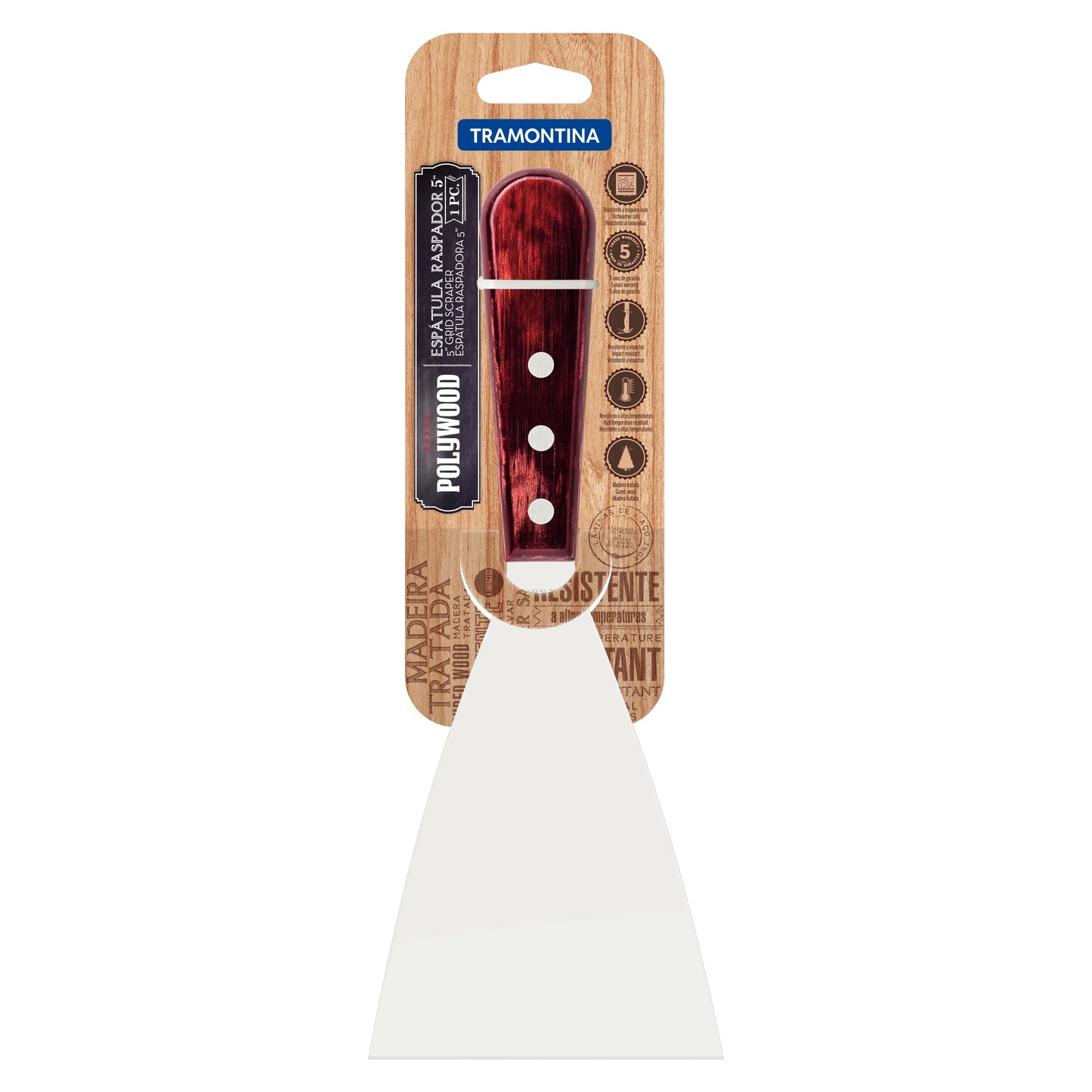 Tramontina Scraping Spatula Stainless-Steel Blade 5" Treated Red Polywood Handle - 21166/175