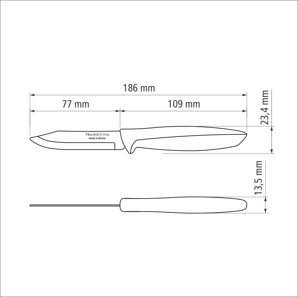 Tramontina Plenus Vegetable and Fruit Knife 3'' Stainless Steel Blade & Off White Polypropylene Handle 23420/133