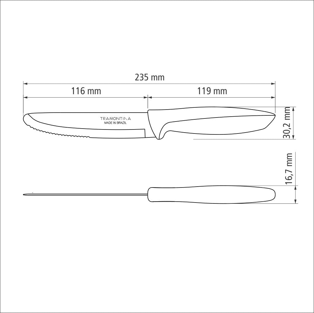 Tramontina Plenus Jumbo Barbecue Knife 5'' Stainless Steel Blade & Black Polypropylene Handle - 23421/105
