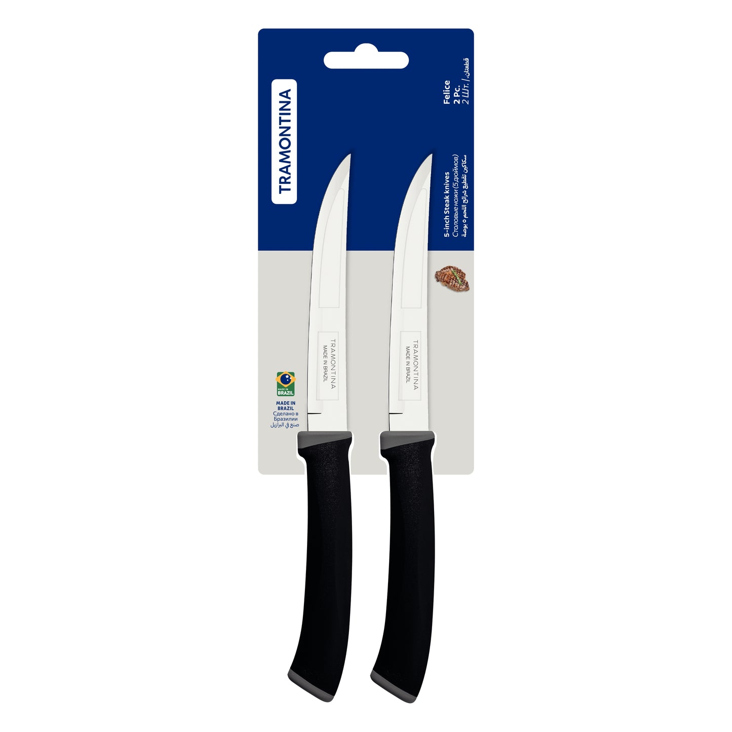 Tramontina Felice Barbecue Knife 5'' with Stainless Steel Blades, Microserrated Edge & Black Polypropylene Handles - 23494/205