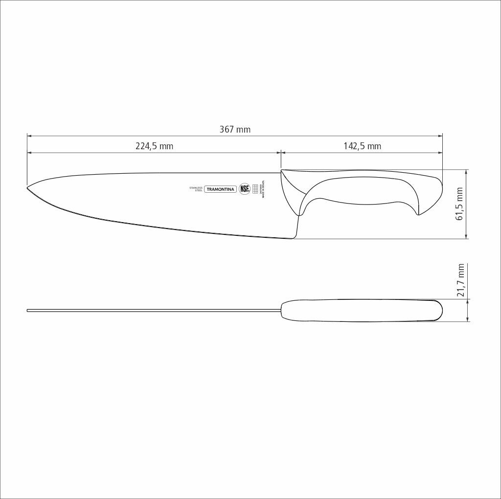 Tramontina Premium Chef Knife 10" Stainless Steel Blade & White Polypropylene Handle - 24476/180