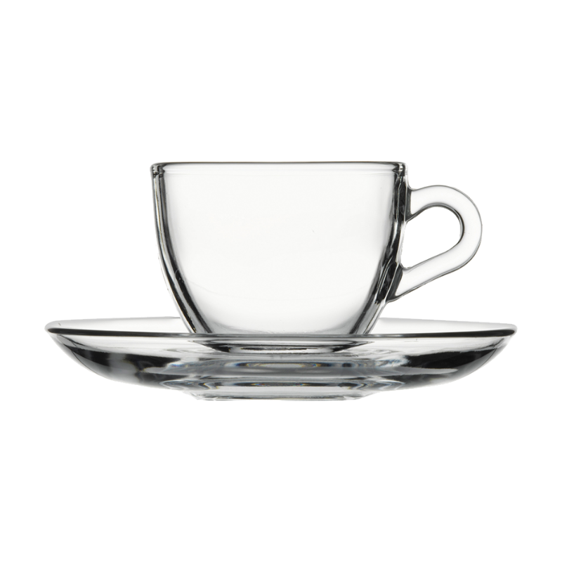 Pasabahce Basic Cup & Saucer 6pcs 85ml Glass Tea / Coffee Mug Set - 97984