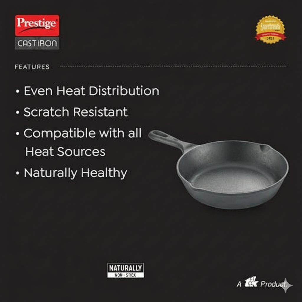 Prestige Cast Iron Scratch Resistant Round Base Fry Pan, 25cm- 30559