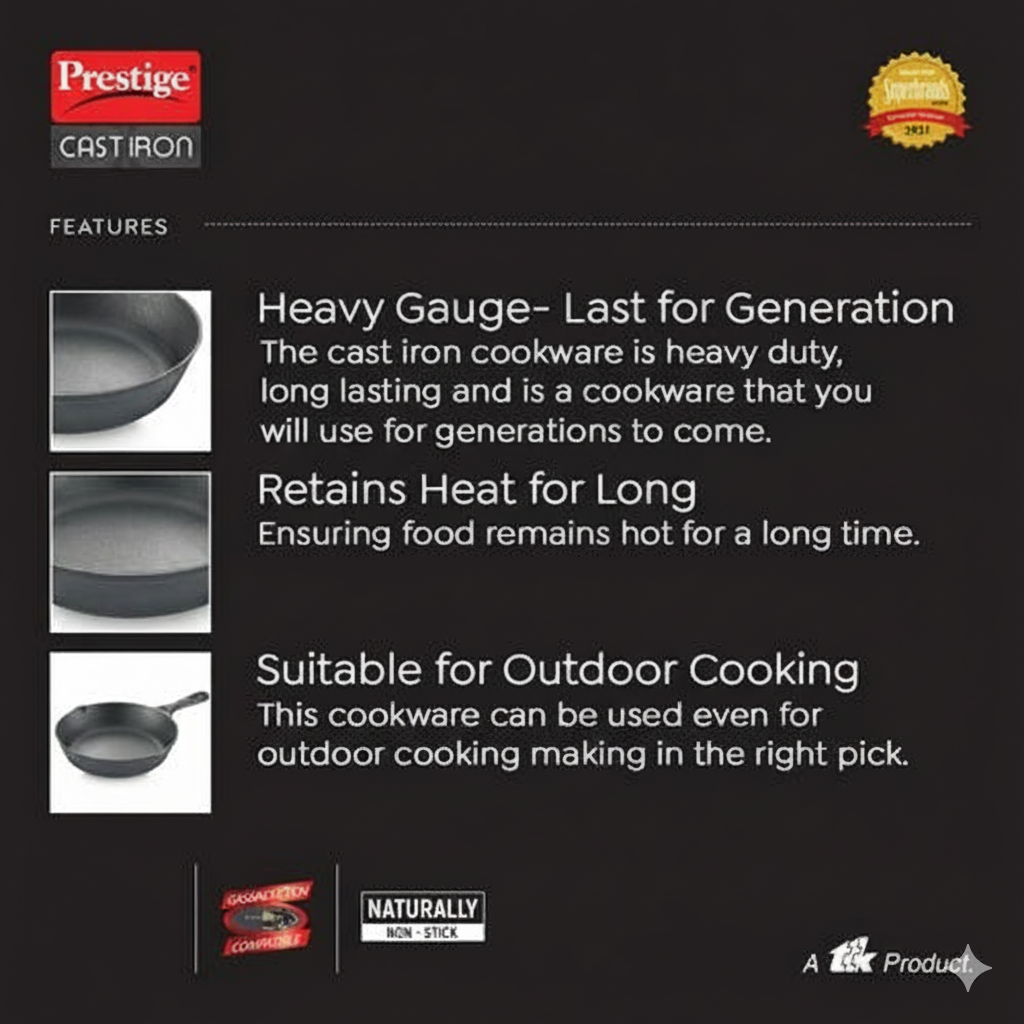 Prestige Cast Iron Scratch Resistant Round Base Fry Pan, 25cm- 30559
