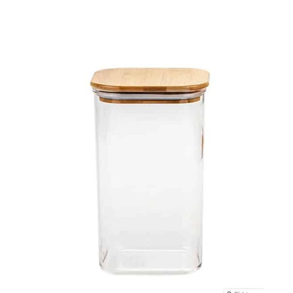 GLASS JAR SQ WITH WOOD COVER S1010(1-38)-10X10CM
