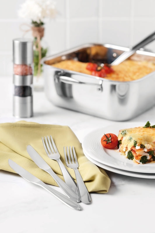 Tramontina Laguna stainless steel flatware set with steak knives, mirror finish 16 pc set-66906/420