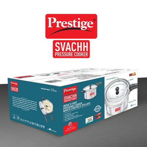 Prestige Svachh Aluminium Anti Bulge Gas and Induction Compatible Pressure Cooker, 7.5 L-10727