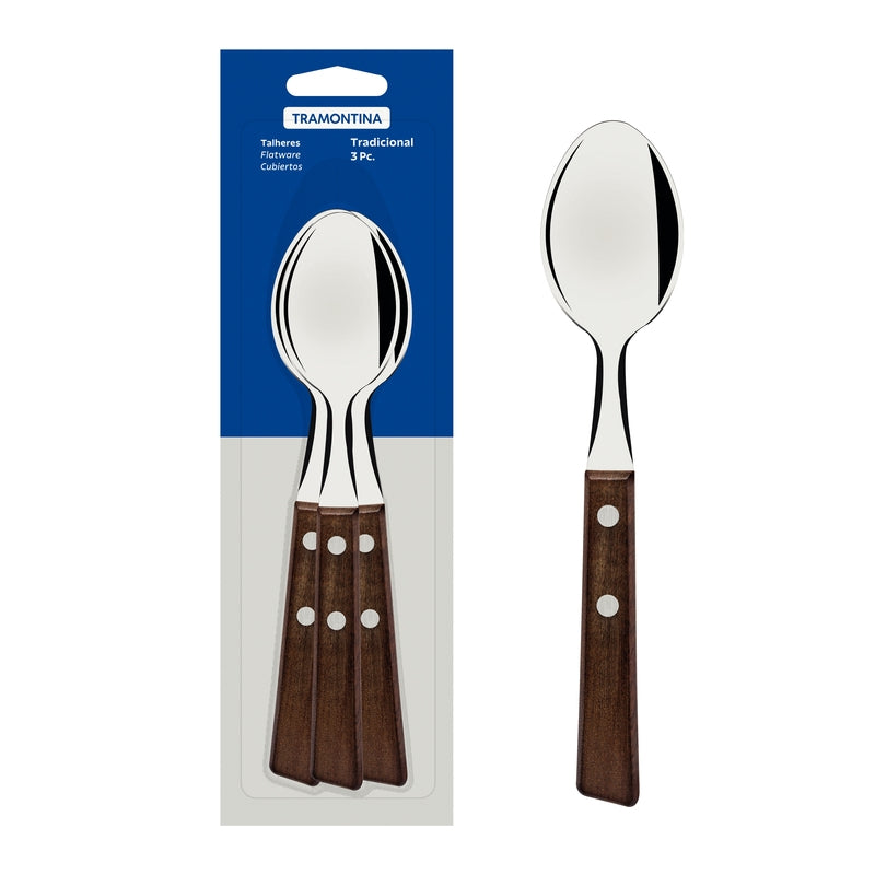 Tramontina Tradicional 3-Piece Set of Table Spoons with Stainless-Steel Blades-22203/300