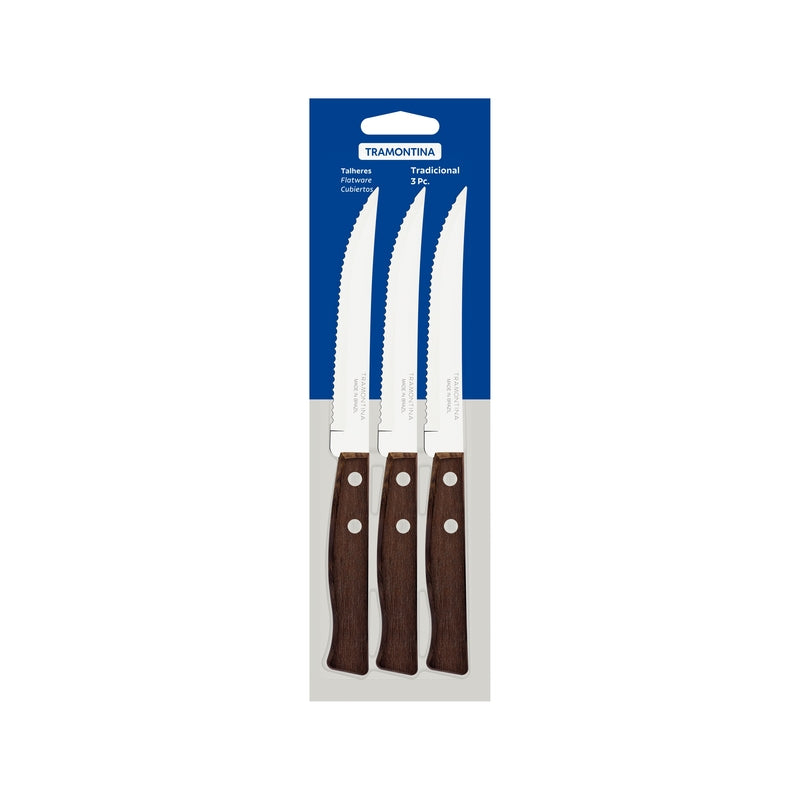 Tramontina Tradicional 3-Piece Set of Steak and Fruit Knives with Stainless-Steel Blades-22200/305