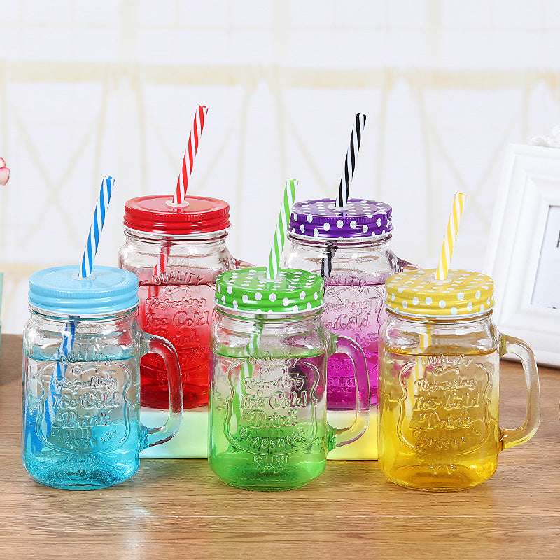 MASON JAR WITH LID & STRAW RED 450ML -447-1