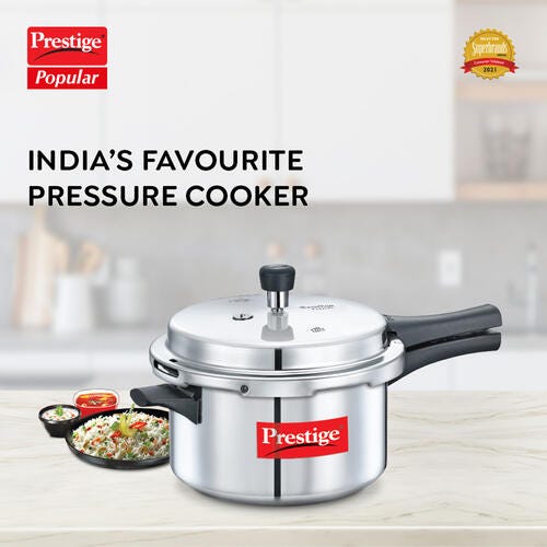 Prestige Popular Virgin Aluminium Precision Weight Valve Pressure Cooker, 4 L-10007