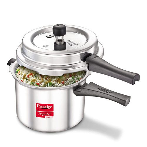 Prestige Popular Svachh Virgin Aluminium Spillage Control Pressure Cooker, 5 L- 10167