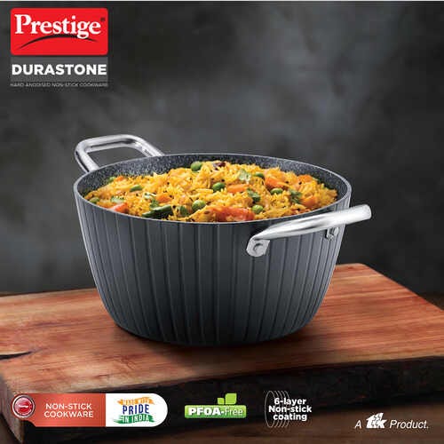 Prestige Durastone Hard Anodised 6 Layer Non-Stick Casserole with Glass Lid, (24 cm, 4 Litre).-37580