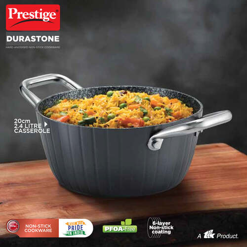 Prestige Durastone Hard Anodised 6 Layer Non-Stick Casserole with Glass Lid 20cm.-37577