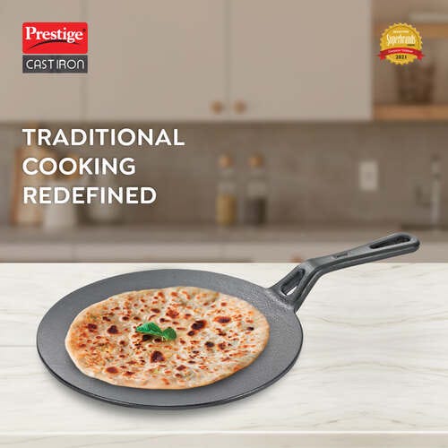 Prestige Cast Iron Scratch Resistant Concave Tawa, 25cm- 30556