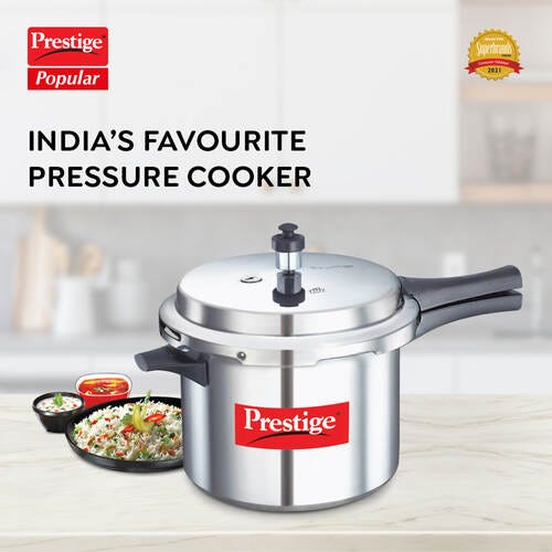 Prestige Popular Virgin Aluminium Precision Weight Valve Pressure Cooker, 5.5 L-10016