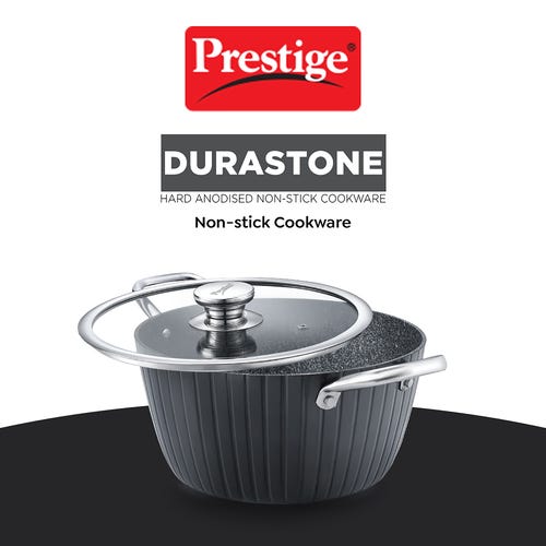 Prestige Durastone Hard Anodised 6 Layer Non-Stick Casserole with Glass Lid, (24 cm, 4 Litre).-37580