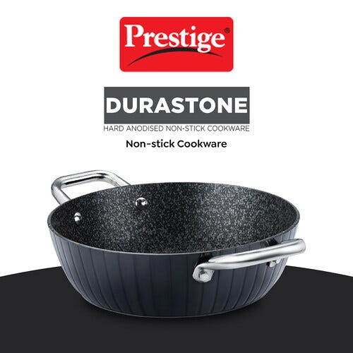 Prestige Durastone Hard Anodised 6 Layer Non-Stick Kadai with Glass Lid 28cm.-37579