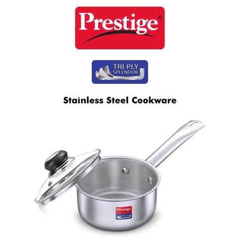 Prestige 16cm/1.5L Tri-Ply Stainless Steel Splendor Sauce Pan with Glass Lid - 37417