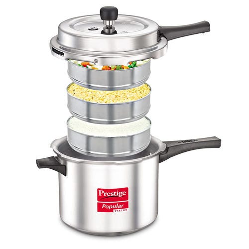 Prestige Popular Svachh Virgin Aluminium Spillage Control Pressure Cooker, 5 L- 10167