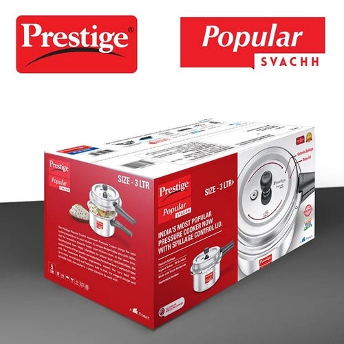 Prestige Popular Svachh Virgin Aluminium Spillage Control Pressure Cooker, 3L- 10165