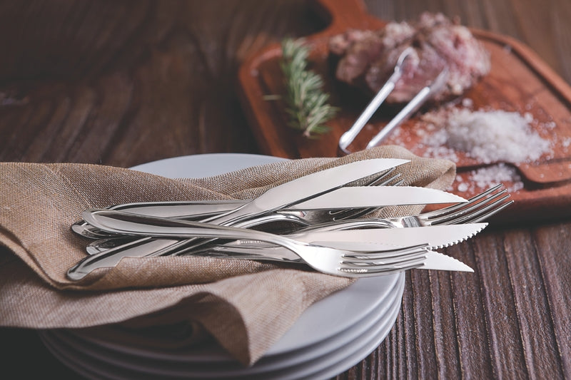 Tramontina Laguna stainless steel flatware set with steak knives, mirror finish 16 pc set-66906/420