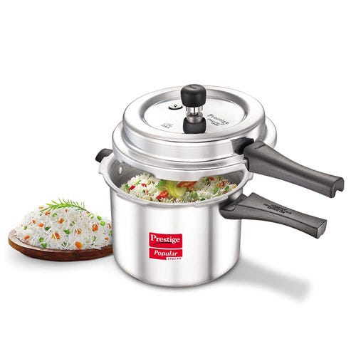 Prestige Popular Svachh Virgin Aluminium Spillage Control Pressure Cooker, 5 L- 10167