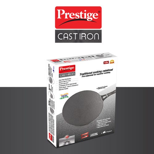 Prestige Cast Iron Scratch Resistant Concave Tawa, 25cm- 30556