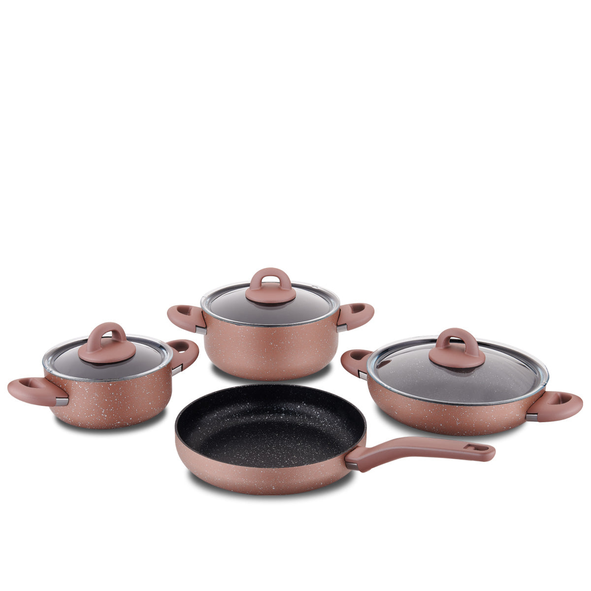 7 Piece Stainless Steel Pink Granite Cookware Set