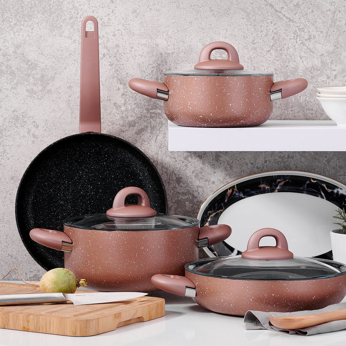 Korkmaz Bella Granite Rosegold 7 Piece Cookware Set - A2894