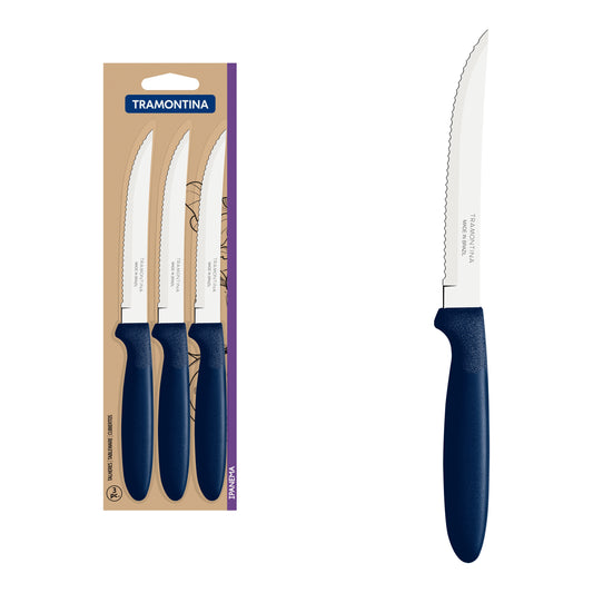 Tramontina Ipanema Stainless Steel Steak Knife 3pc Set with Blue Polypropylene Handles - 23360/315