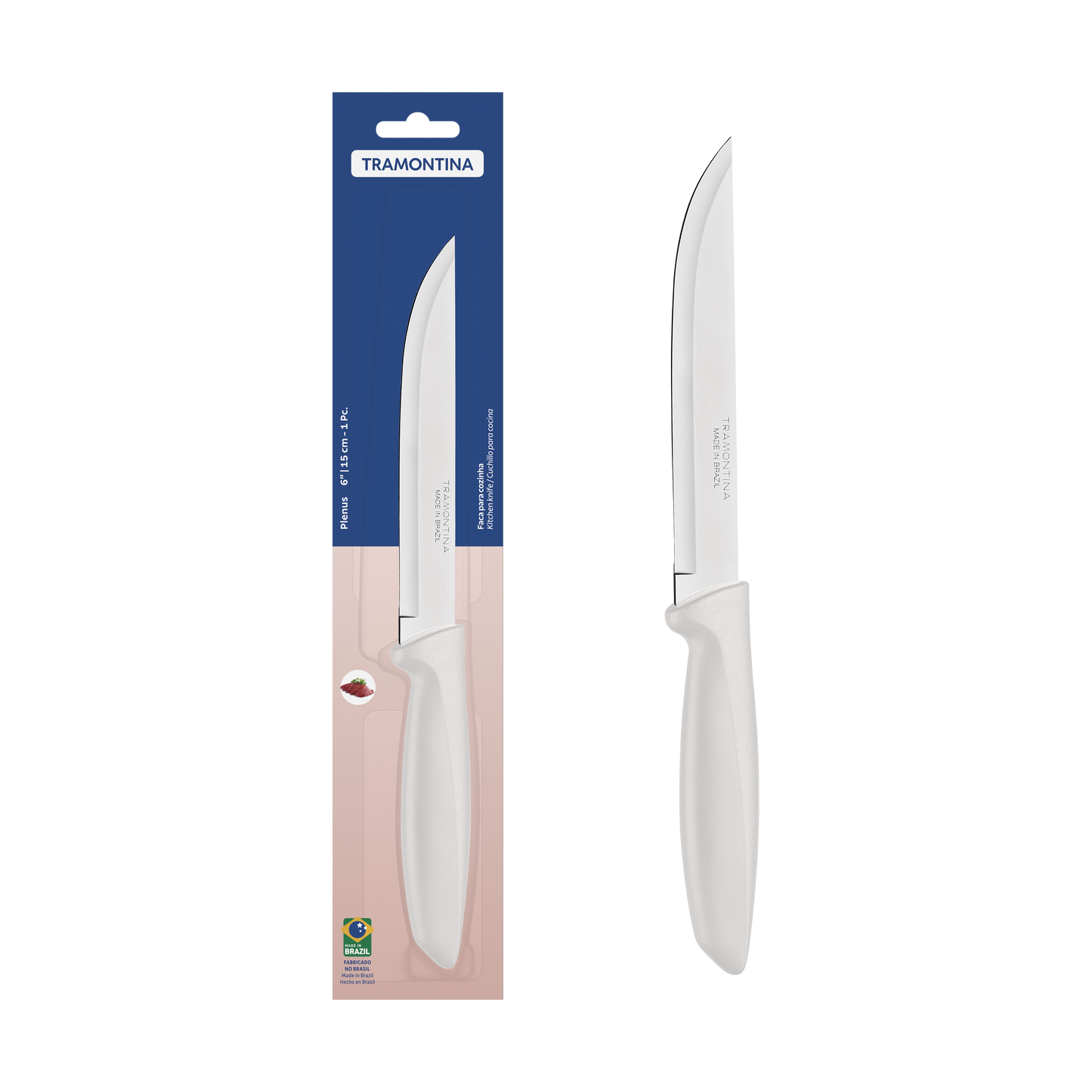 Tramontina Plenus Kitchen Knife 6" Stainless Steel Blade & Off White Polypropylene Handle - 23423/136