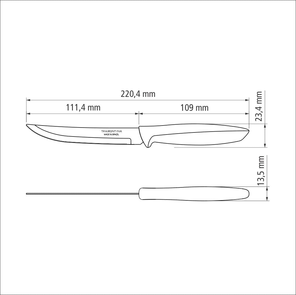 Tramontina Plenus Fruit Knife 5" Stainless Steel Blade, Smooth Edge & Black Polypropylene Handle - 23431/105