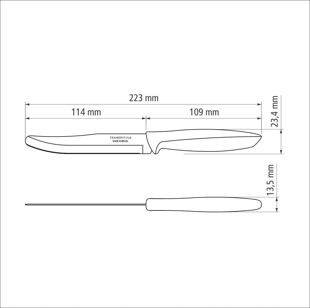 Tramontina Plenus Fruit Knife with 5" Stainless Steel Blade, Smooth Edge & Black Polypropylene Handle - 23440/105
