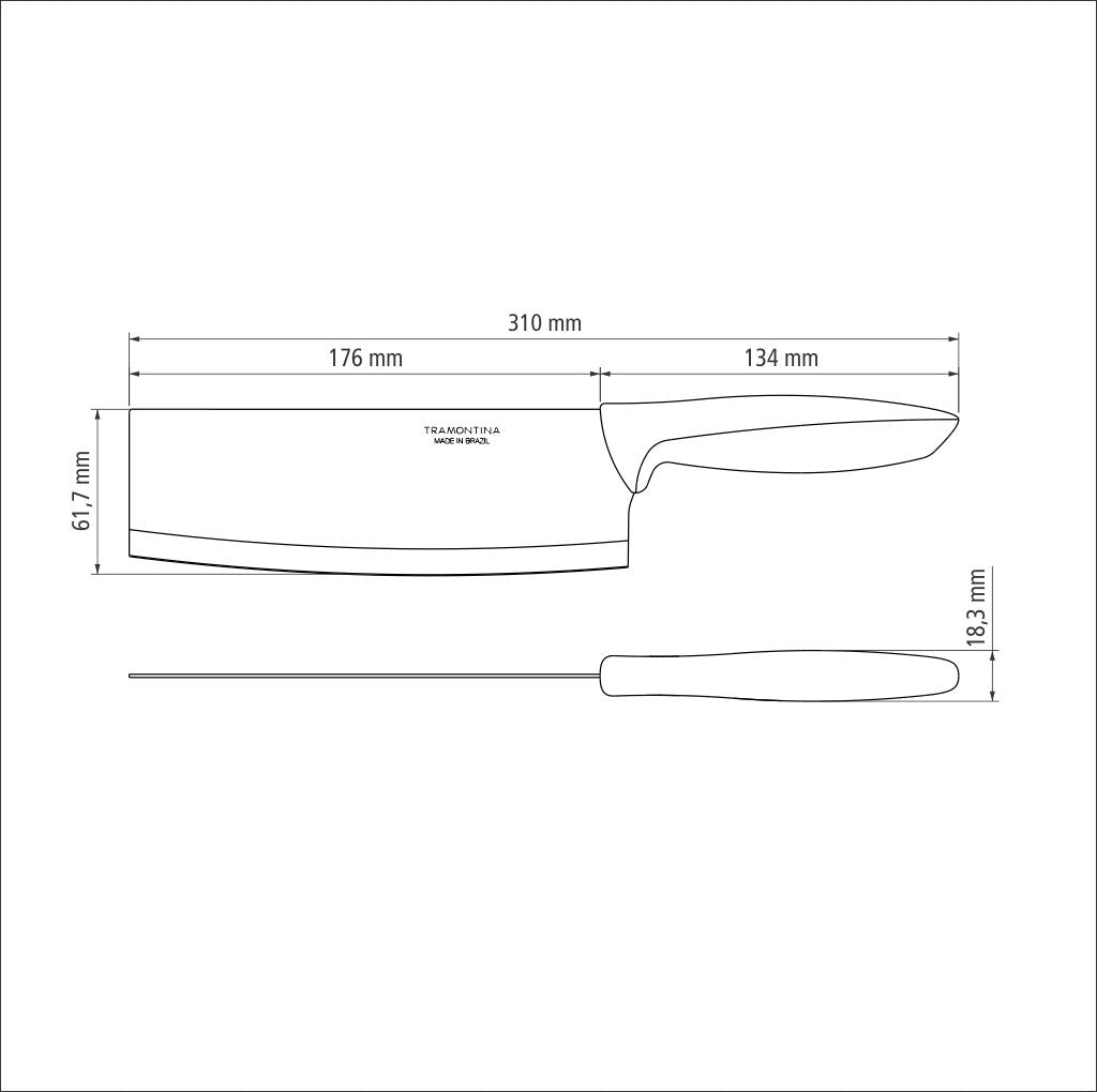 Tramontina Plenus Oriental Cleaver 7" Stainless Steel Blade & Black Polypropylene Handle - 23445/107