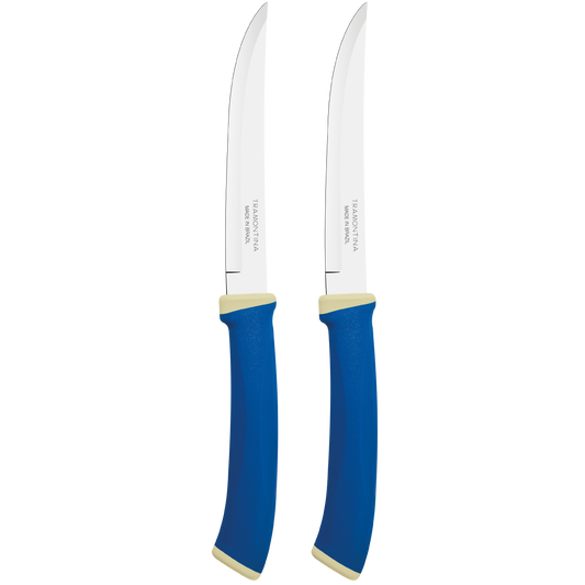 Tramontina Felice Barbecue Knife Set 5'' Stainless Steel Blades, Smooth Edge & Blue Polypropylene Handles - 23493/215