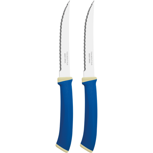 Tramontina Felice Barbecue Knife Set with Stainless Steel Blades, Microserrated Edge and Blue Polypropylene Handles - 23494/215