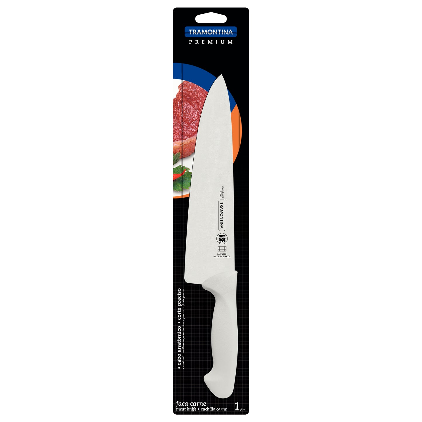 Tramontina Premium Chef Knife 10" Stainless Steel Blade & White Polypropylene Handle - 24476/180