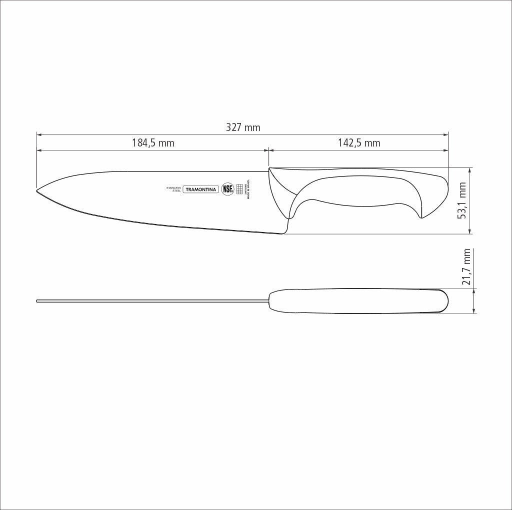 Tramontina Premium Chef Knife with 8" Stainless Steel Blade & White Polypropylene Handle - 24476/188