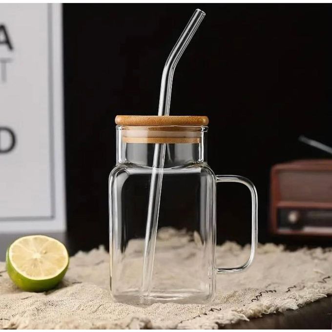 Mason Jar + Straw With Wood Cover 7.5x14cm-DB-GY-1-600