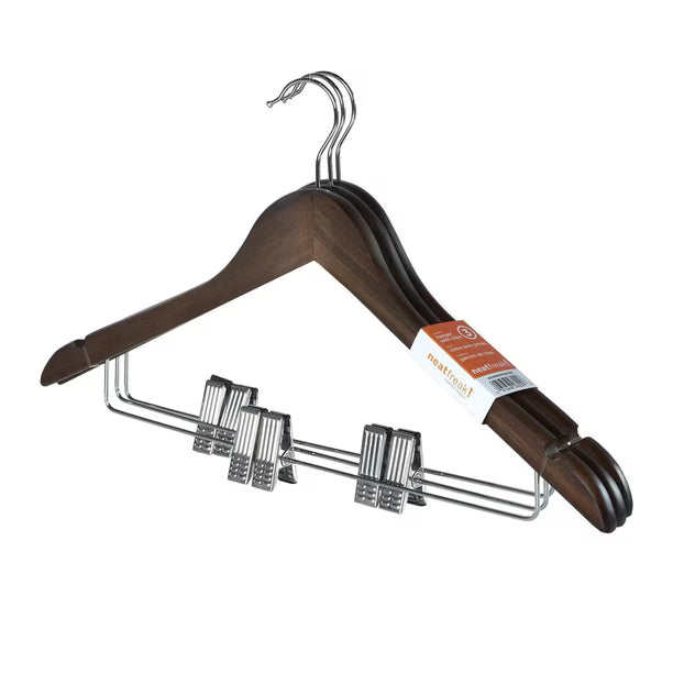 Wooden Hanger 3 pc Set with Clips- 445-6