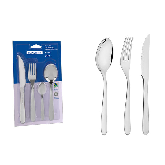 Tramontina Havai Stainless Steel Flatware 16 Pcs Set with Steak Knives-66906/094
