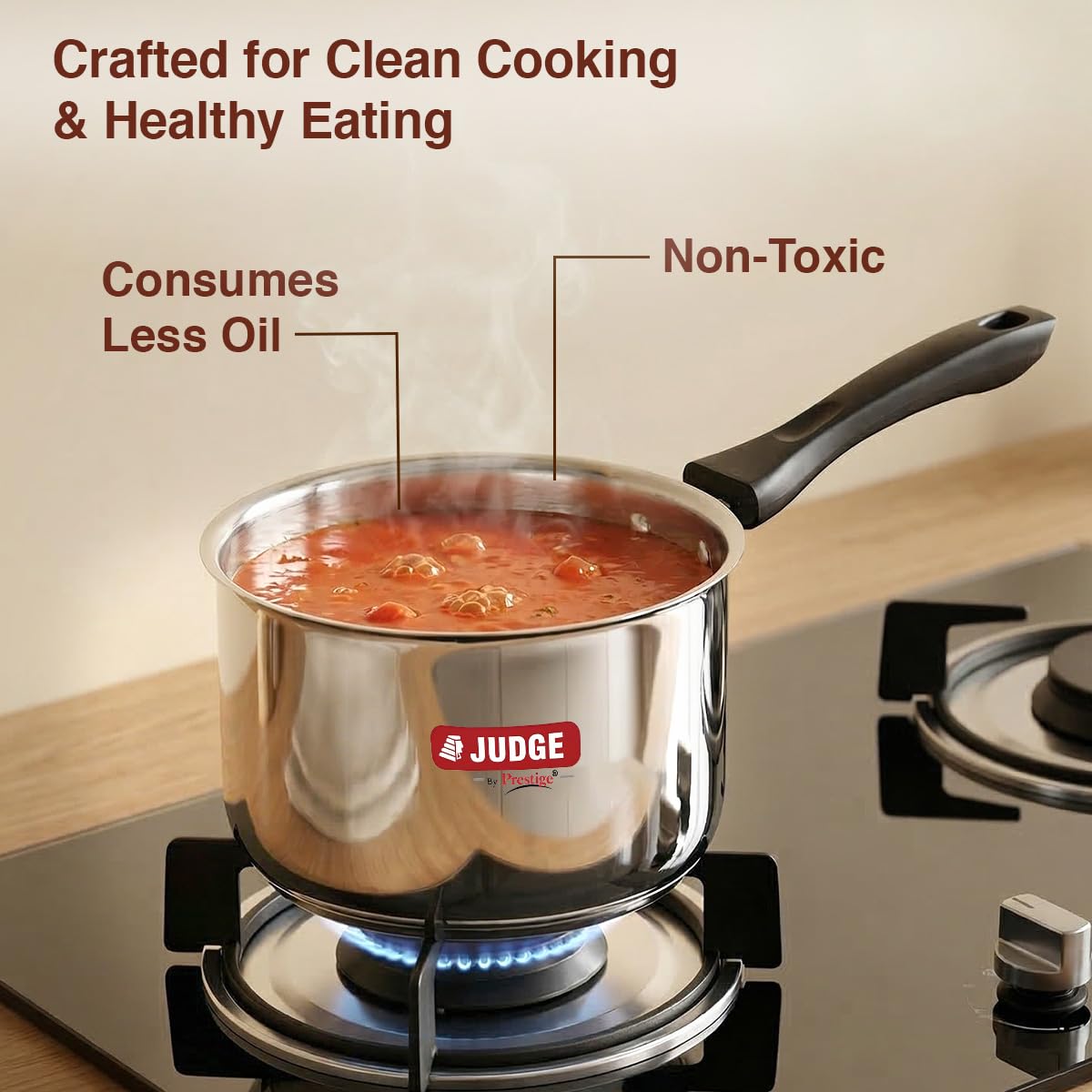 Judge Classic SS Milkpan With Glass Lid Shrinkwrap 14cm- 38246