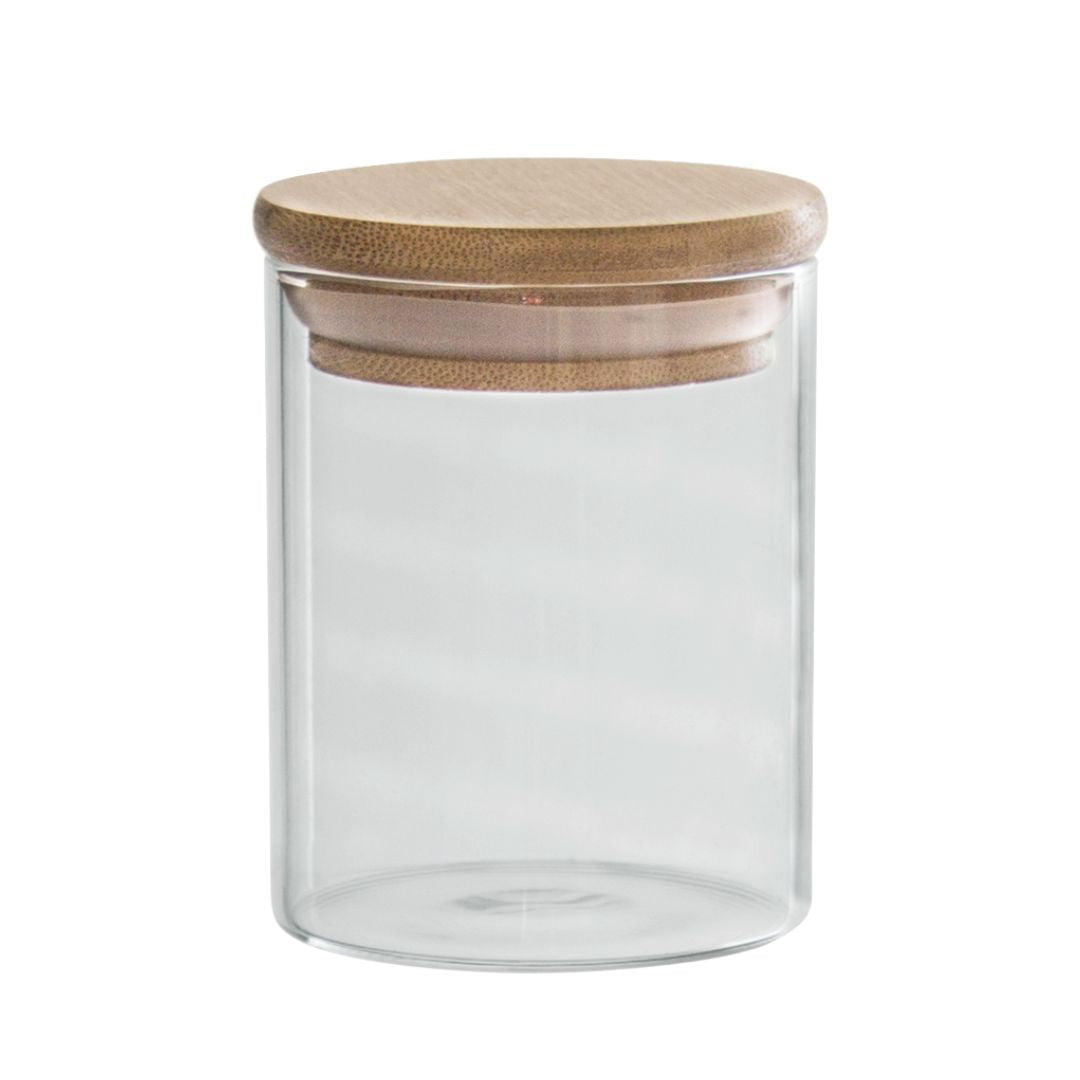 GLASS JAR RD WITH WOOD COVER 10X10CM- R1010(1-8)