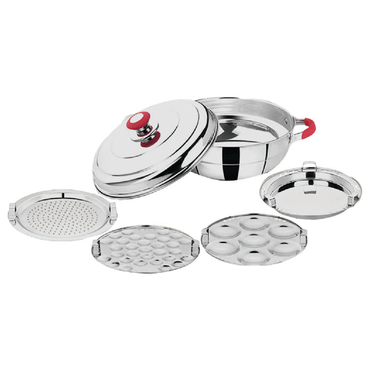 Stainless Steel Multi Kadai With Lid & Silicon Handle - 26.5x10.4cm - MK-IB
