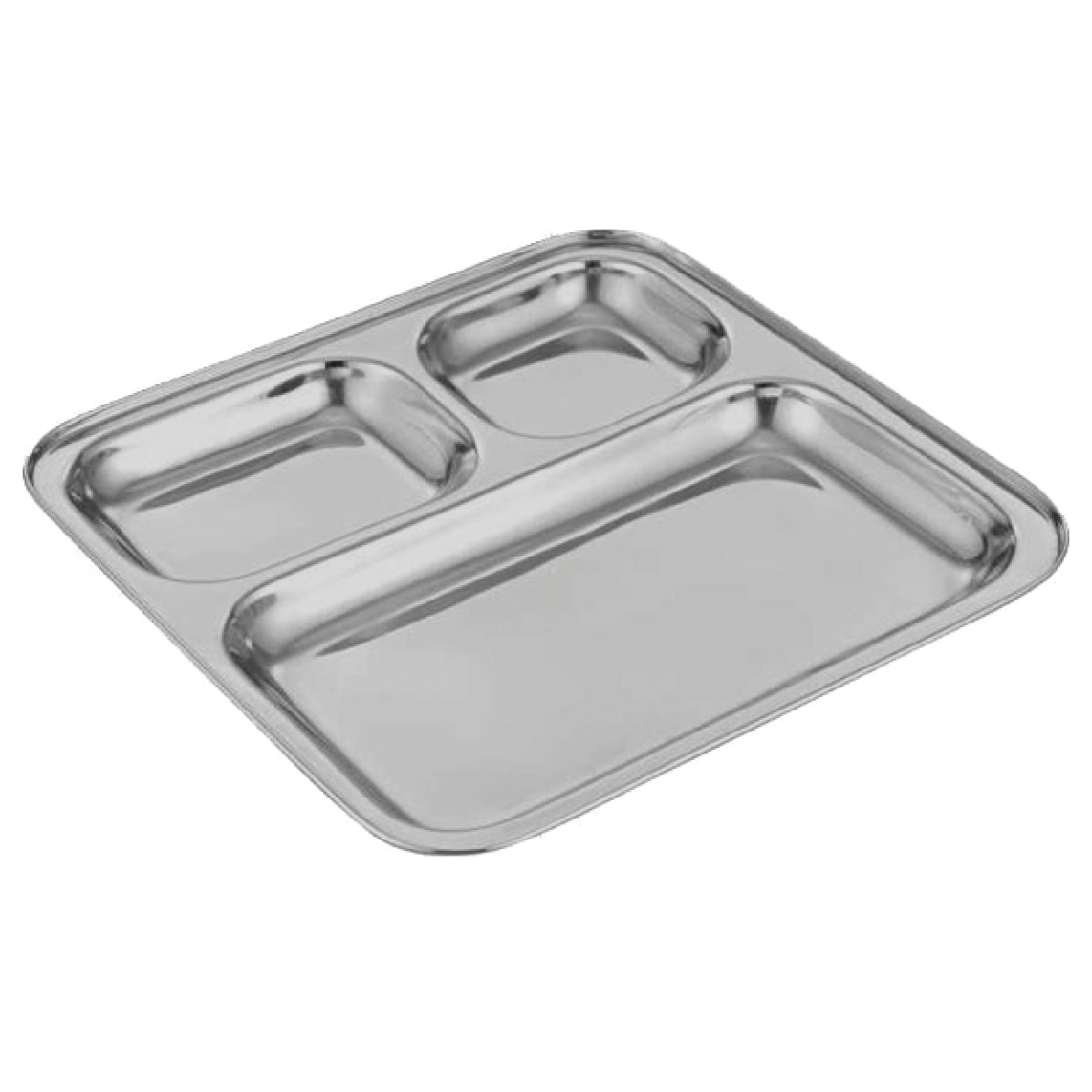 Stainless Steel Compartment Square Tray (Pav Bhaji) - 25cm - PBTSB