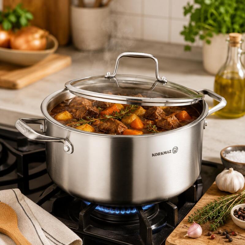 Korkmaz Altima Casserole with Glass Lid 24x12cm- 5.4L - A3872