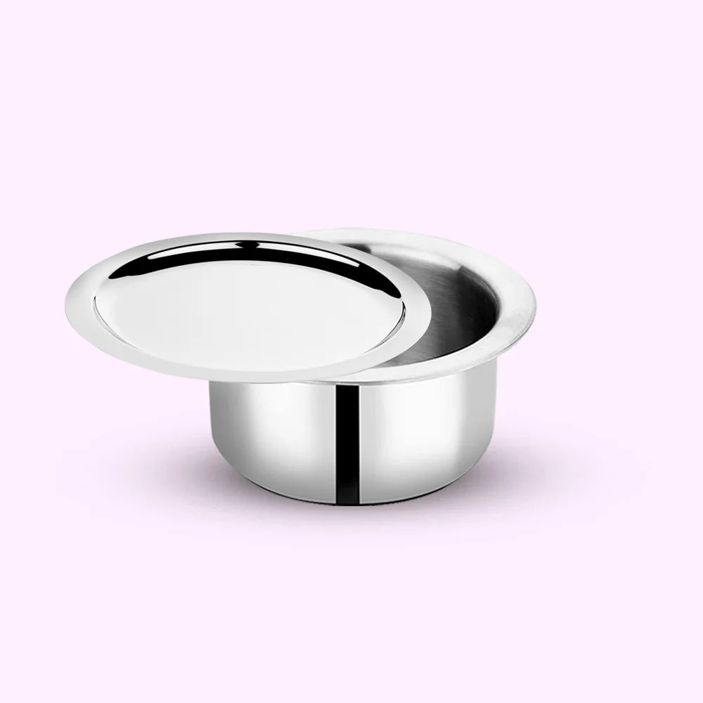 S. Steel Tope Flat Bottom Rolling Tej with Lid- TBR-7