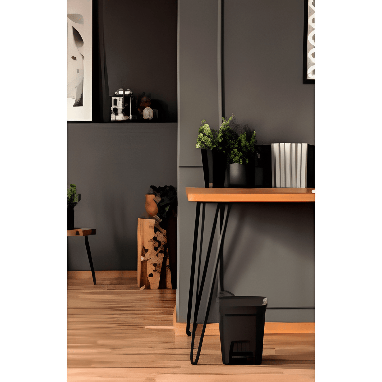 Tramontina Compact 7-Liter Trash Bin with Pedal in Black Polypropylene with Galvanized Steel Rod-92851/009