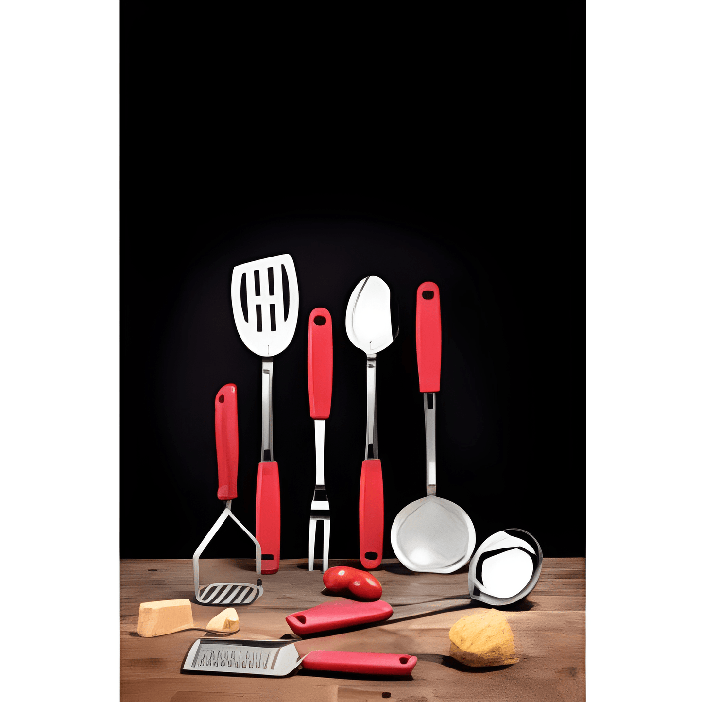 Tramontina Utilitá Stainless-Steel Potato Masher with Red Polypropylene Handle-25655/170